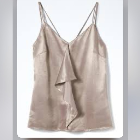 Banana Republic Heritage Cascading Ruffle Champagne Satin Cami Side Zip Sz 10 - Picture 2 of 13